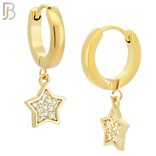 ES96 - 316L Stainless Steel Dangling Star with  Zircon Design Huggies Clip On image 2
