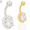 NB21 - 316L Stainless Steel Round Prong with  Zircon Around  Banana Belly Navel Ring image 0