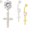 N039 - 316L Stainless Steel Dangling Bezel Cross with Zircon Design Belly Ring with 5mm Screw Ball image 0