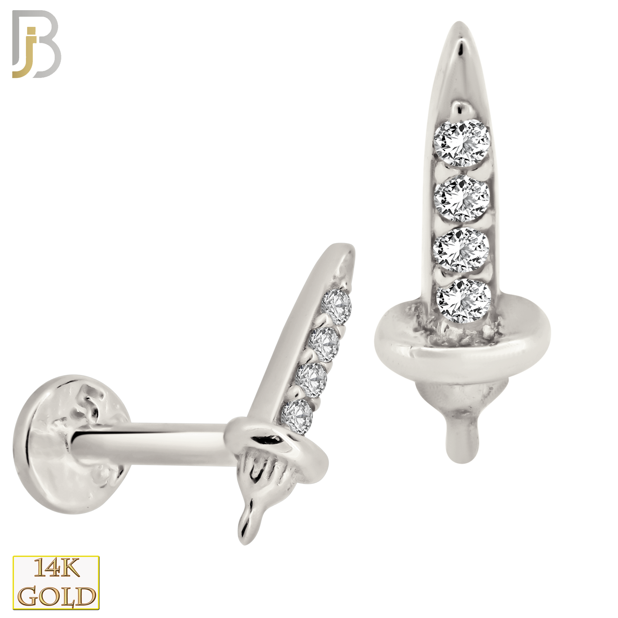 14-LB67 - 14k Yellow Gold Sword Labret with Multi Zircon - White Gold image
