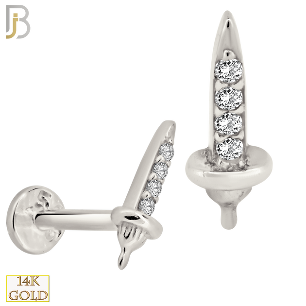 14-LB67 - 14k Yellow Gold Sword Labret with Multi Zircon - White Gold image