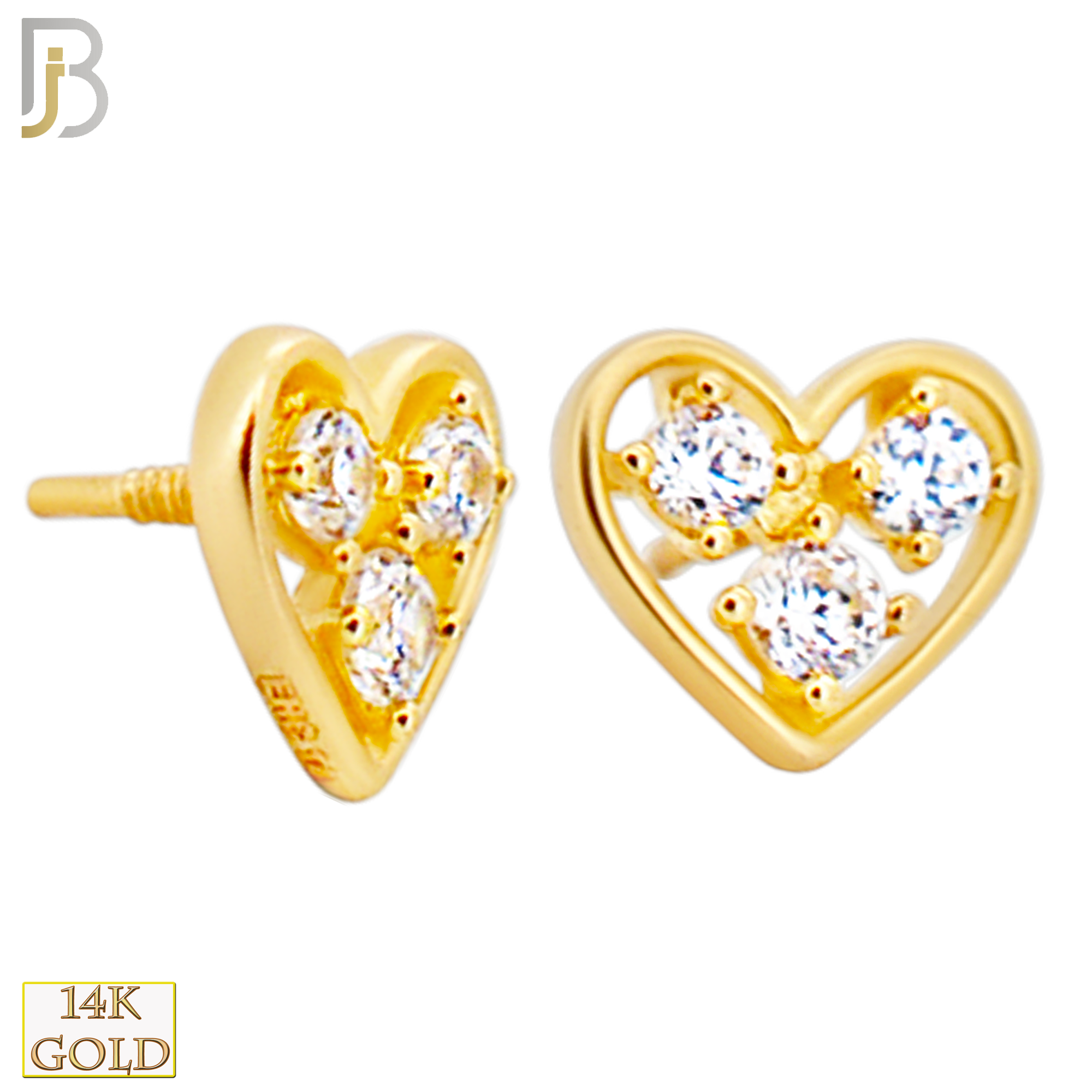 14-LB125 - 14k Yellow Gold Heart with Three (3) Cubic Zirconia Labret image 1
