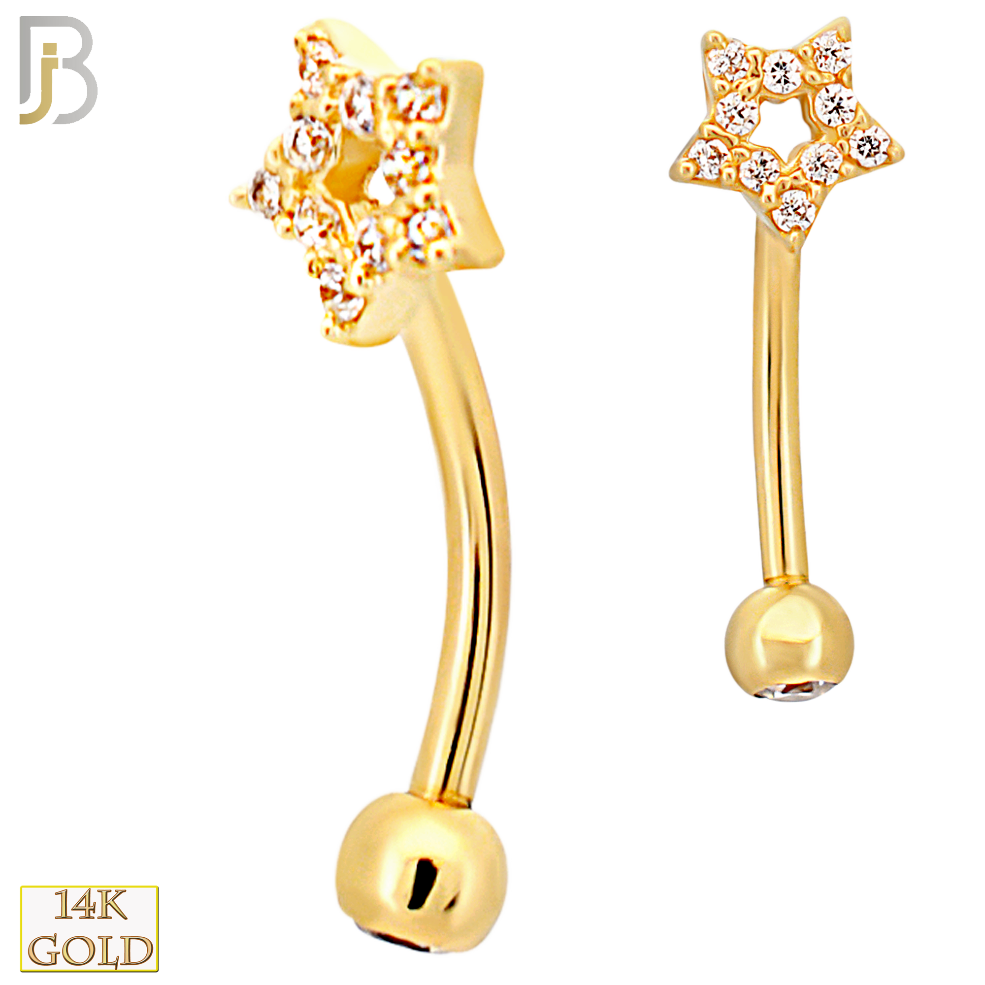 14-EC20 - 14k Yellow Gold Hollow Star with Multi CZ  Eyebrow Barbell Externally Threaded Screw image 0