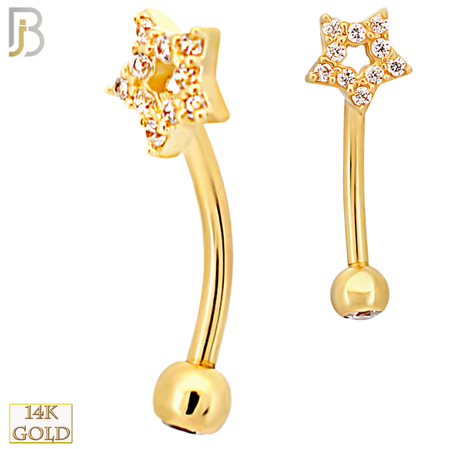 14-EC20 - 14k Yellow Gold Hollow Star with Multi CZ  Eyebrow Barbell Externally Threaded Screw image 0