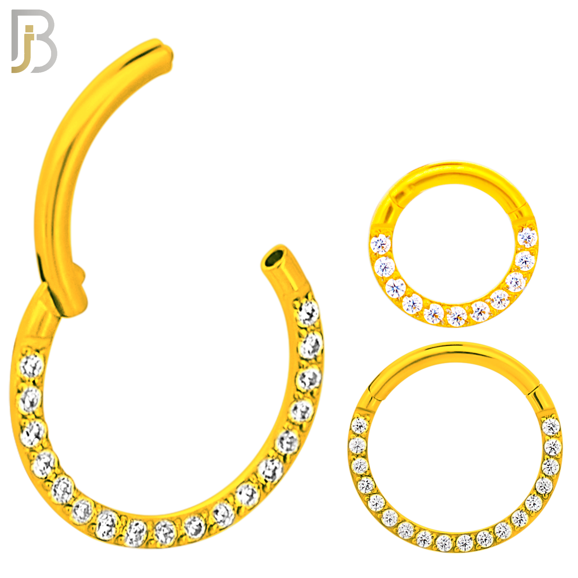 CT93G -  316 Stainless Steel Gold Plated Hinged Hoop with CZ Gems Nose Rings (PACK OF 6) image 0