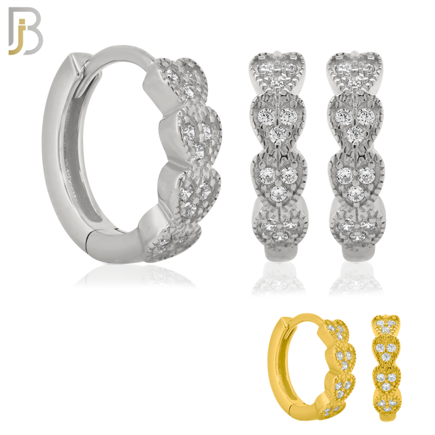 925-ES187 - Silver Clear - .925 Sterling Silver Hearts Design Huggies Earrings  with Zircon image 0
