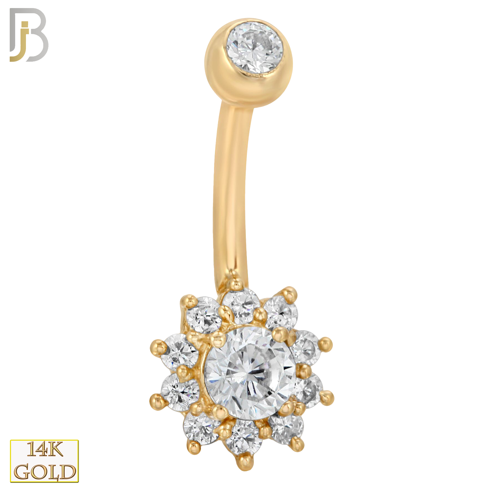 14-NB09 - 14k Solid Gold Banana Belly Ring with  8mm Flower Design image 0