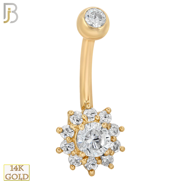 14-NB09 - 14k Solid Gold Banana Belly Ring with  8mm Flower Design image 0