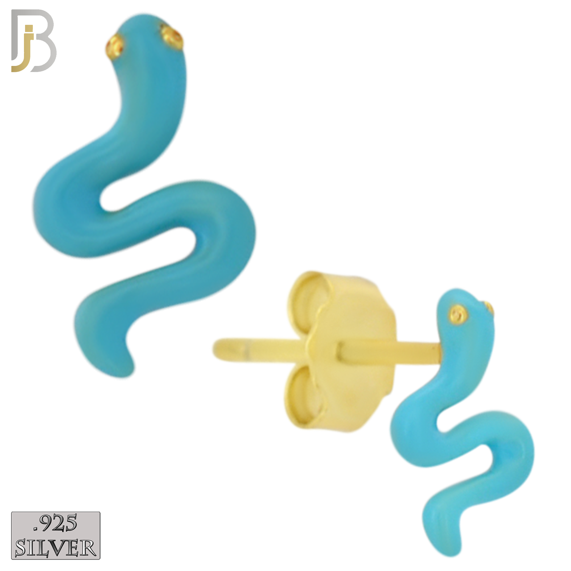 925-ES476 - 925 Sterling Silver Enamel Coated Snake Push Back Stud Earring image 1