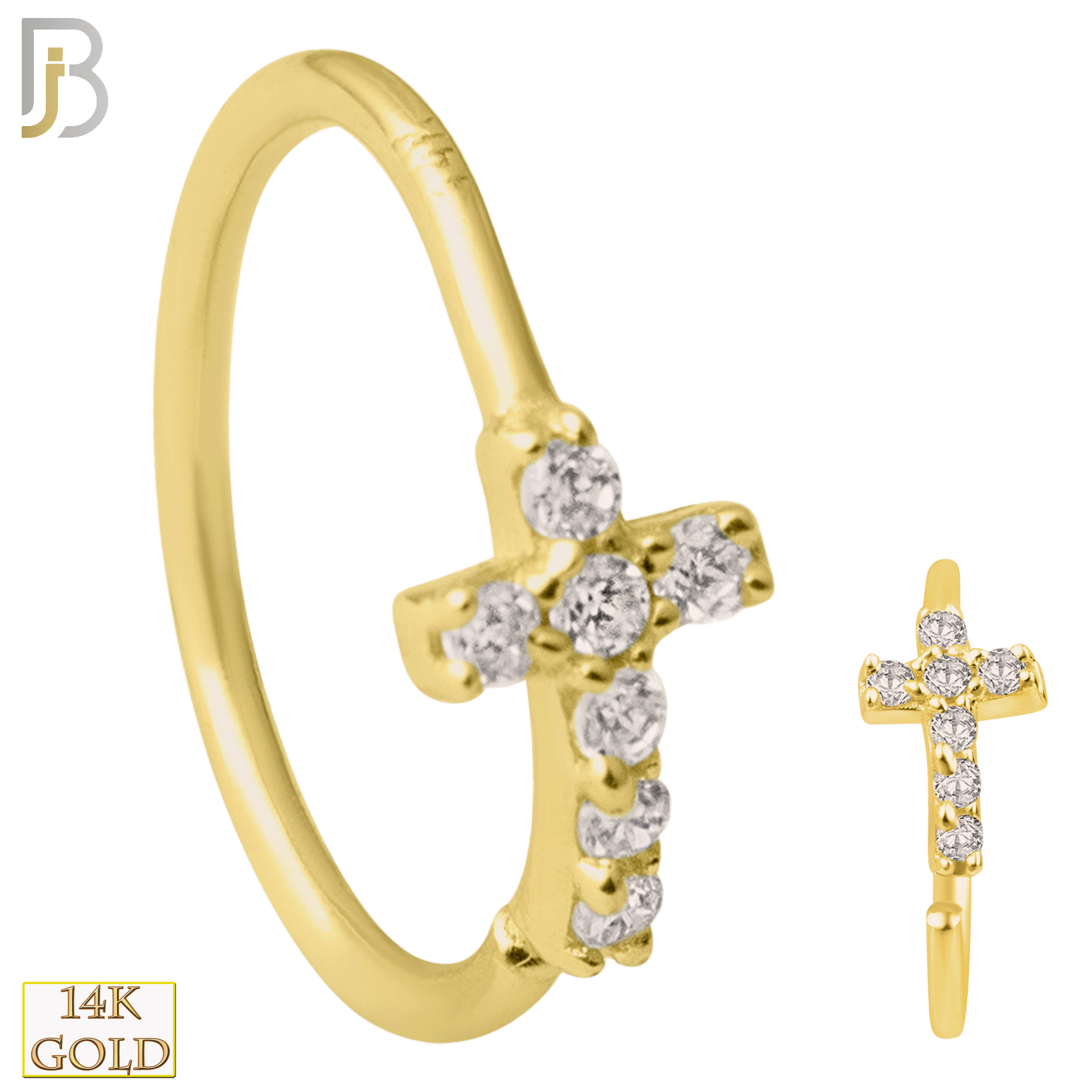 14-CT37 - 14k Yellow Gold Cross with Multi CZ Hoop Piercing image 0