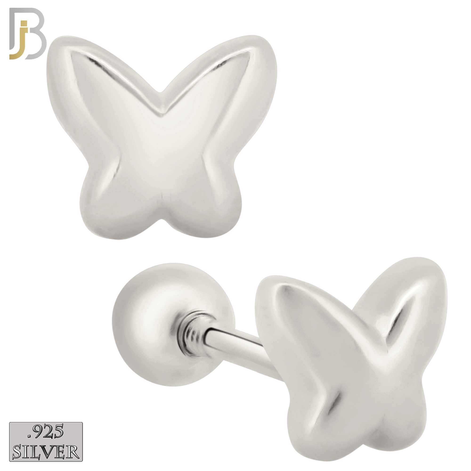 925-ES432 - Screw Ball Back - .925 Sterling Silver Plain Butterfly Earrings Stud image 0