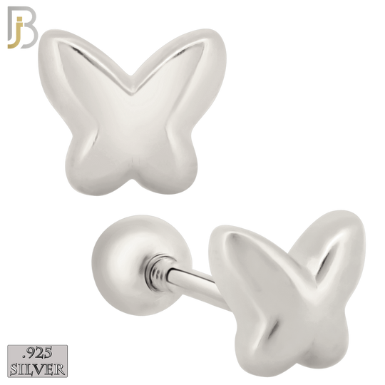 925-ES432 - Screw Ball Back - .925 Sterling Silver Plain Butterfly Earrings Stud image 0
