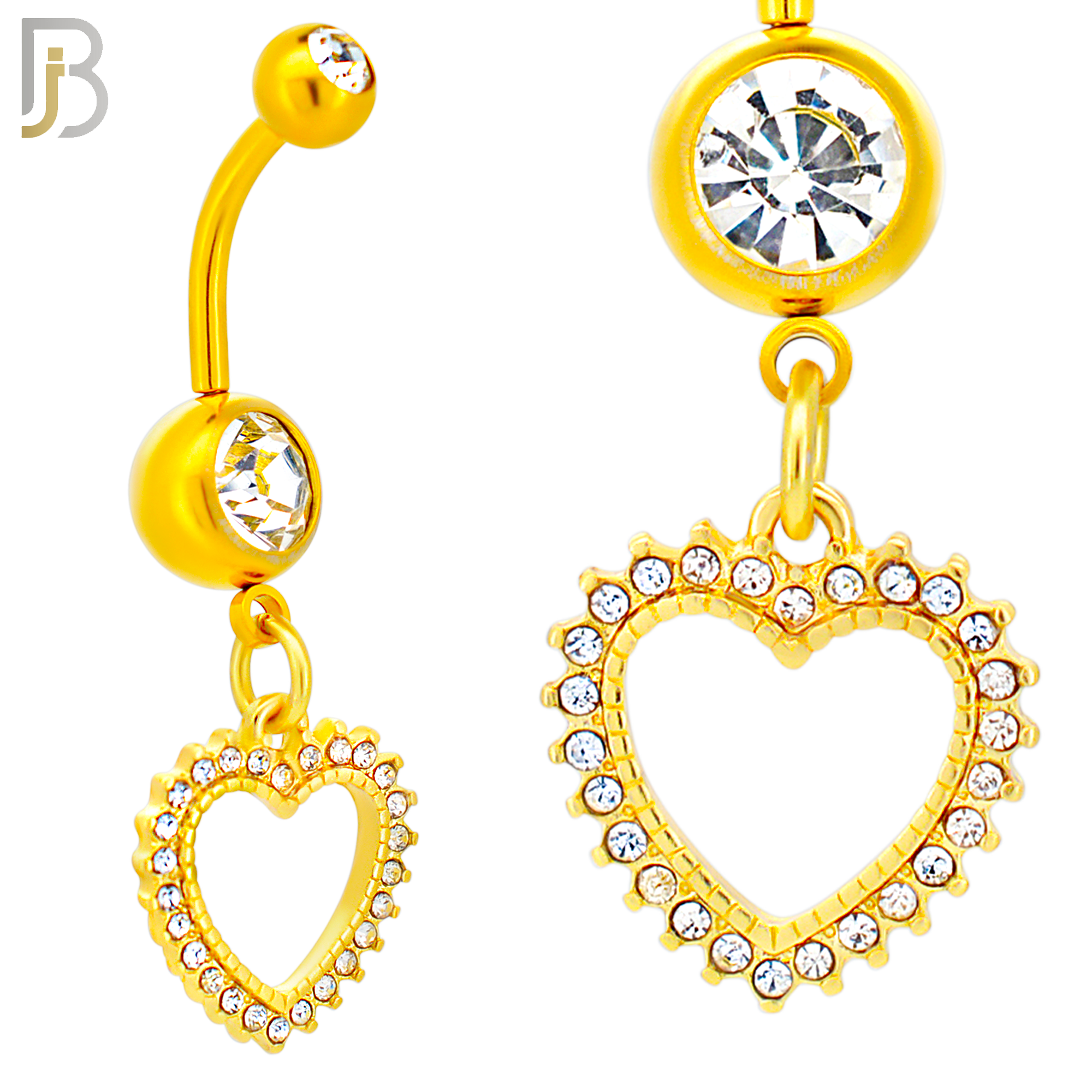 N027  - 316L Stainless Steel Dangling Hollow Spikey Heart with Zircon Design Belly Ring with 4mm Screw Ball image