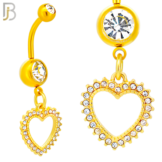 N027  - 316L Stainless Steel Dangling Hollow Spikey Heart with Zircon Design Belly Ring with 4mm Screw Ball image