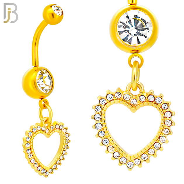 N027  - 316L Stainless Steel Dangling Hollow Spikey Heart with Zircon Design Belly Ring with 4mm Screw Ball image