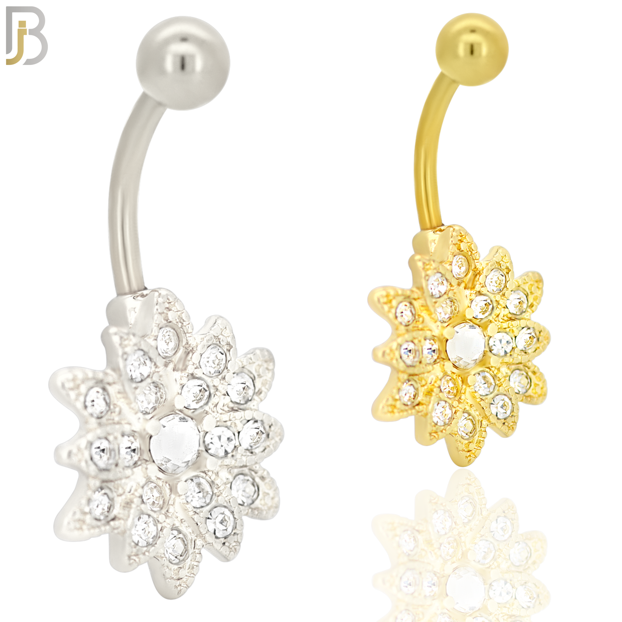 NB24 - 316L Stainless Steel Starburst Zircon  Banana Belly Navel Ring image 0