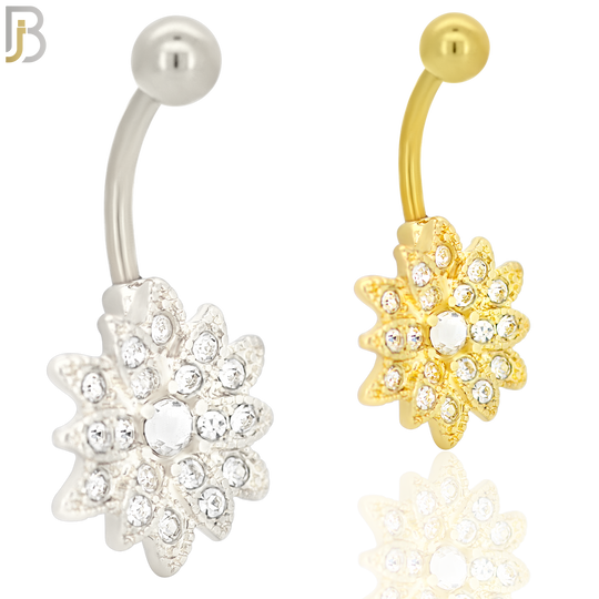 NB24 - 316L Stainless Steel Starburst Zircon  Banana Belly Navel Ring image 0