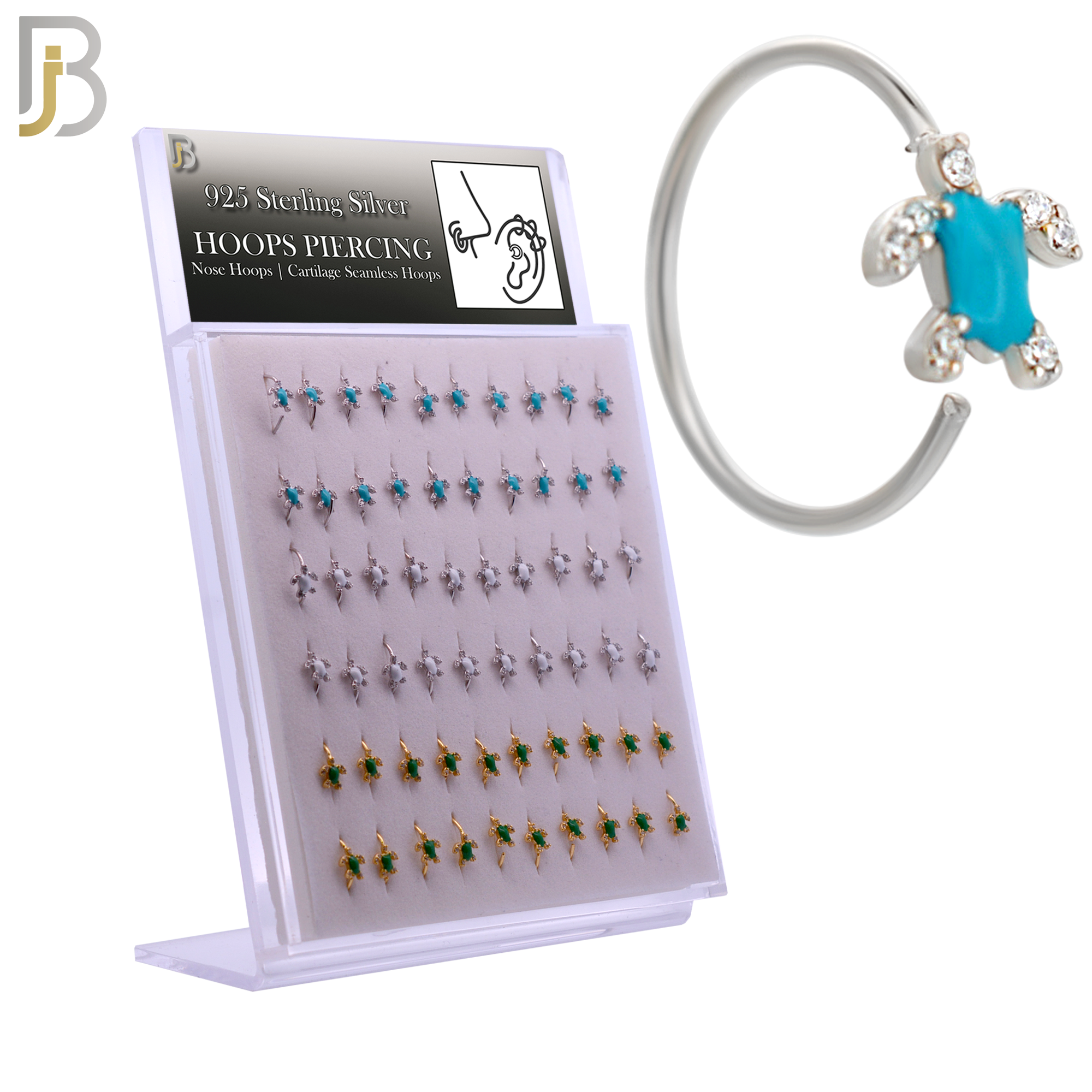 925-PK-CT134M - 925 Silver Hoops Turtle Enamel - Pack of 60pcs image 0