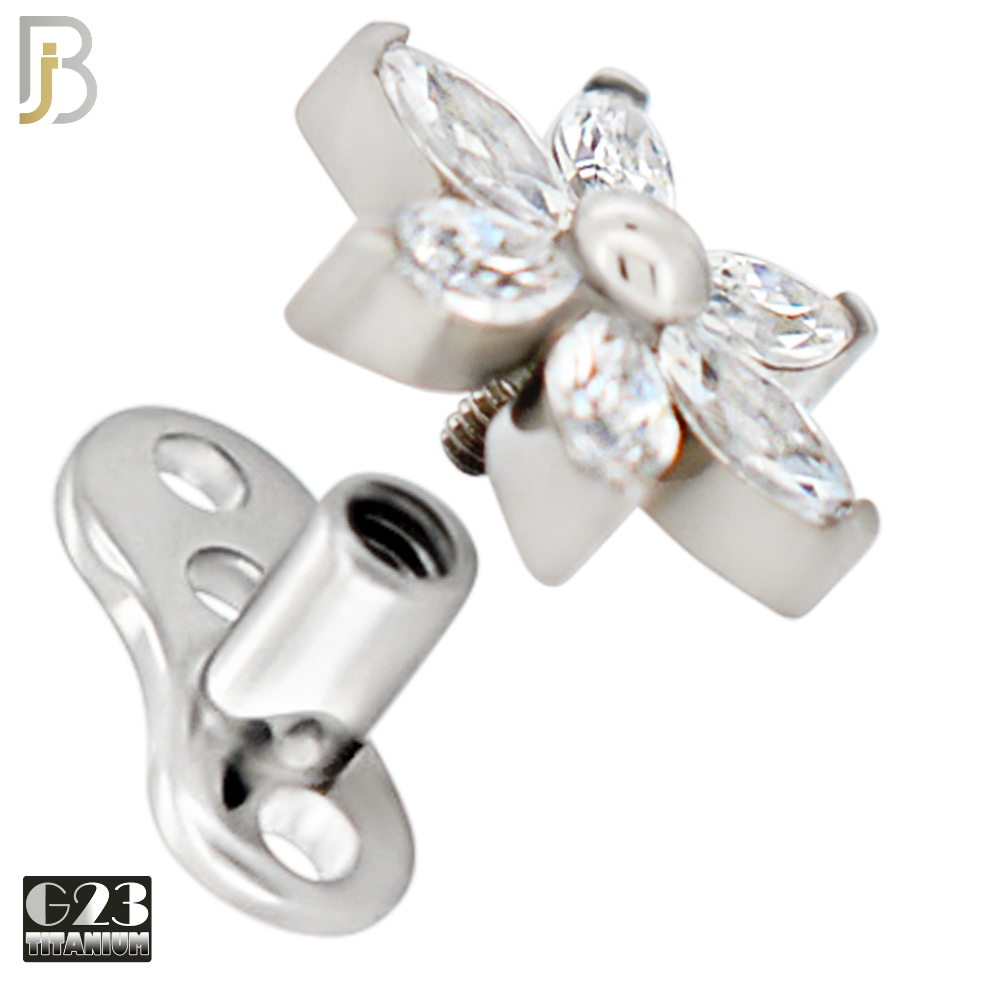 G23-DM22 - G23 Titanium Anchor with Surgical Steel Six Petal Flower Dermal Top image 1