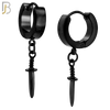 ES284 - 316L Stainless Steel Dangling Plain Straight Dagger Huggies Hoop Earrings image 2