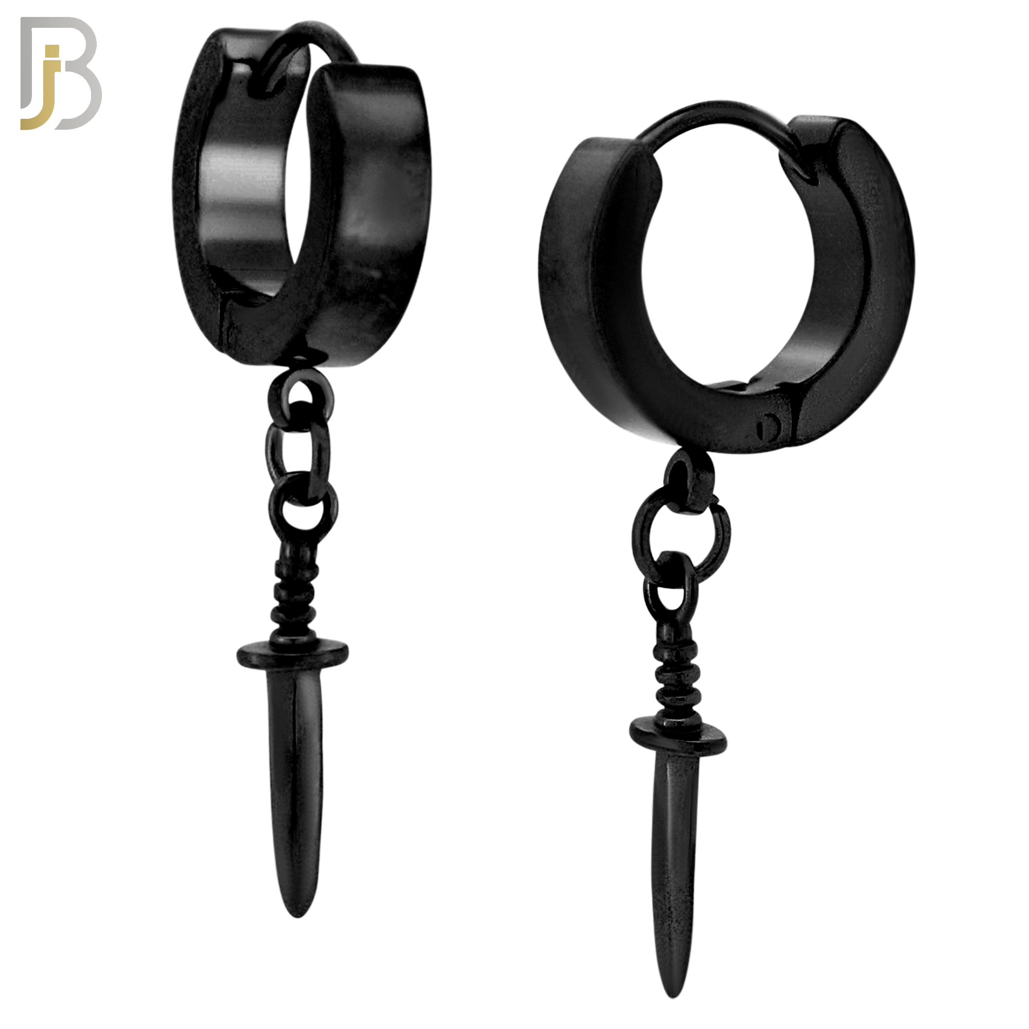 ES284 - 316L Stainless Steel Dangling Plain Straight Dagger Huggies Hoop Earrings image 2
