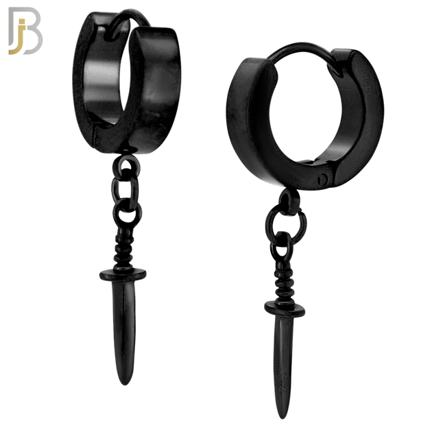 ES284 - 316L Stainless Steel Dangling Plain Straight Dagger Huggies Hoop Earrings image 2