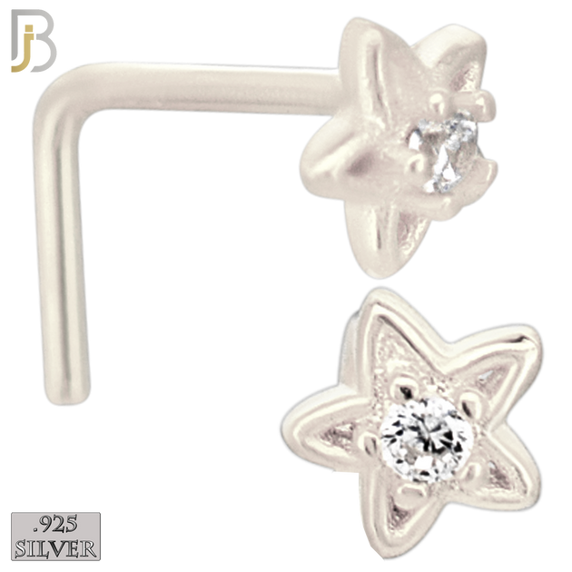 925-NR27LGSC- 925 Sterling Silver Hollow Star with CZ L Shape Nose Ring (Pack of 6) image 1