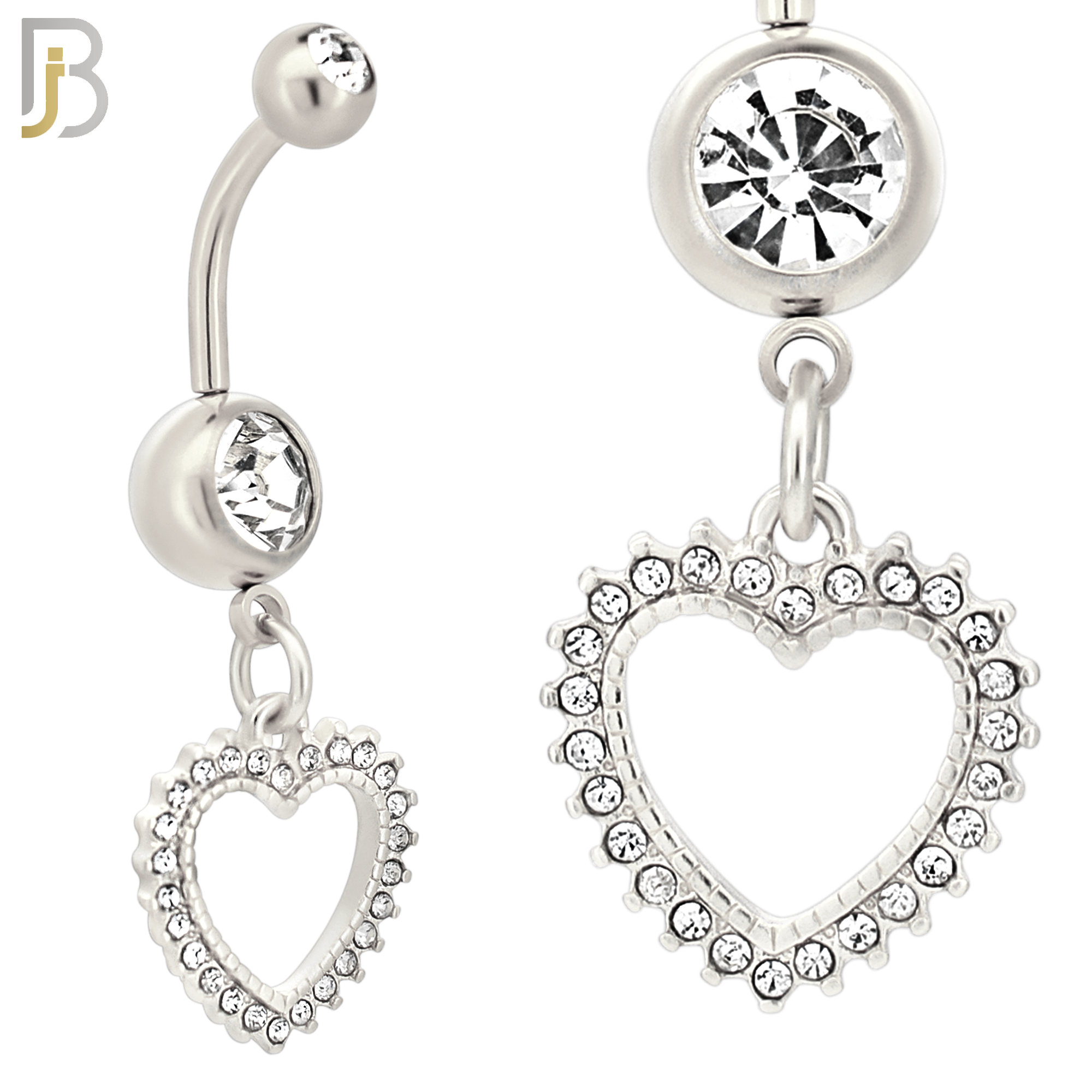 N027  - 316L Stainless Steel Dangling Hollow Spikey Heart with Zircon Design Belly Ring with 4mm Screw Ball image 3