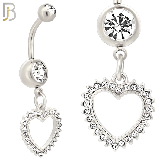 N027  - 316L Stainless Steel Dangling Hollow Spikey Heart with Zircon Design Belly Ring with 4mm Screw Ball image 3