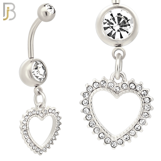 N027  - 316L Stainless Steel Dangling Hollow Spikey Heart with Zircon Design Belly Ring with 4mm Screw Ball image 3
