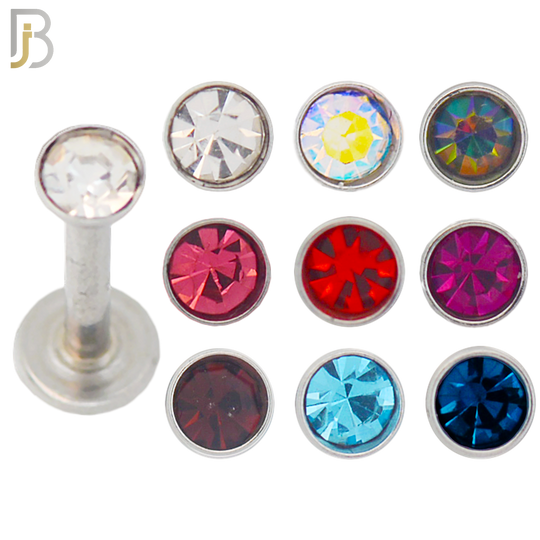PK-LB07SA - 316L Surgical Steel Internal Threaded Bezel Glued Assorted Colored Zircon Labret Pack of 120 image 1