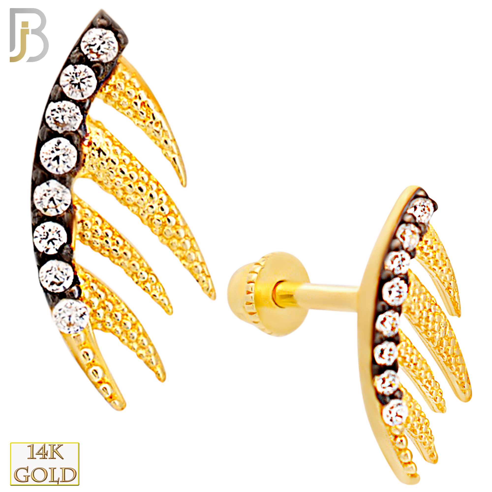 14-TB50 - 14k Yellow Gold 5 Waves Barbell with Baby Screw Backing image 0