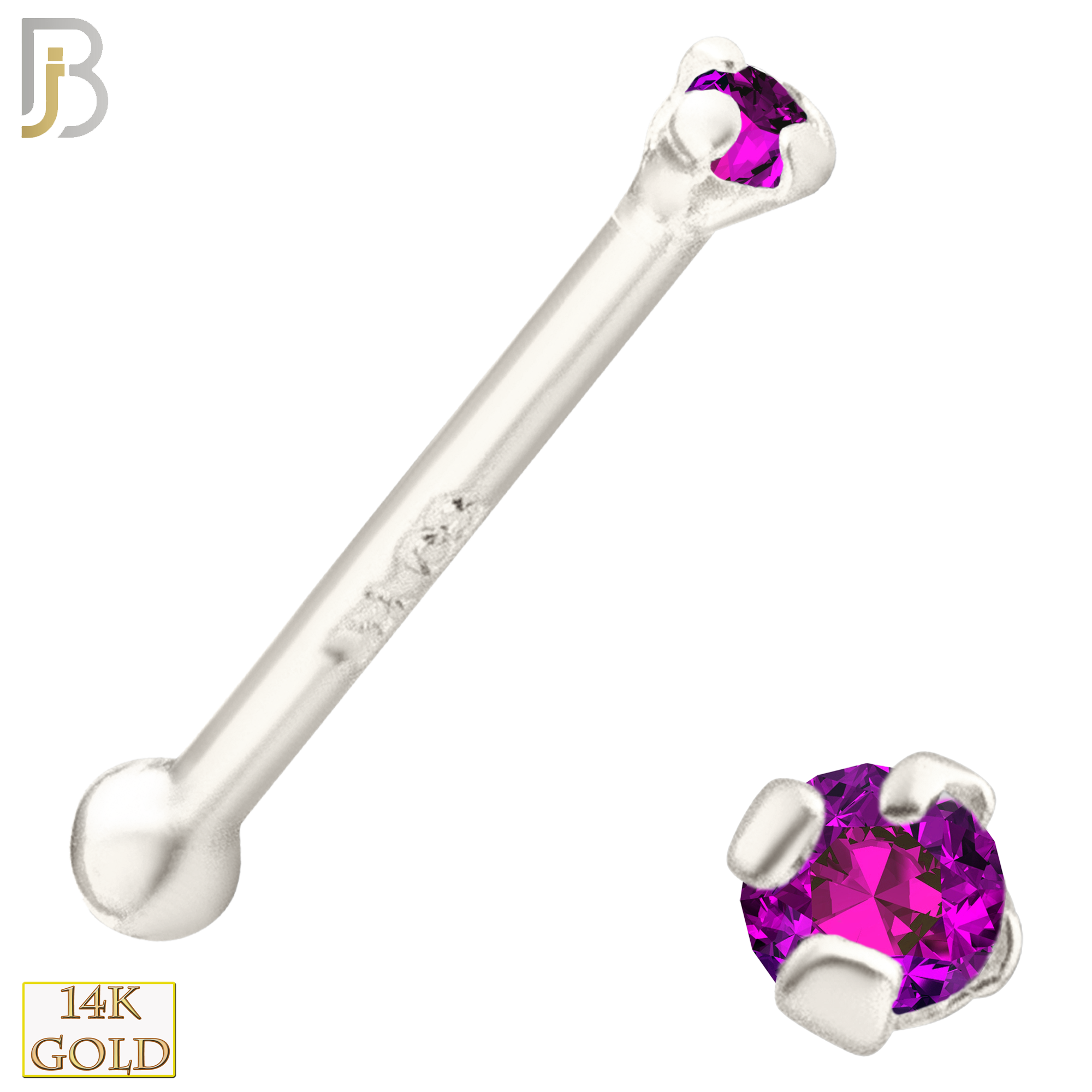 14-NR01CWR - 20g 14k White Gold Nose Bone with Ruby Colored CZ image 1