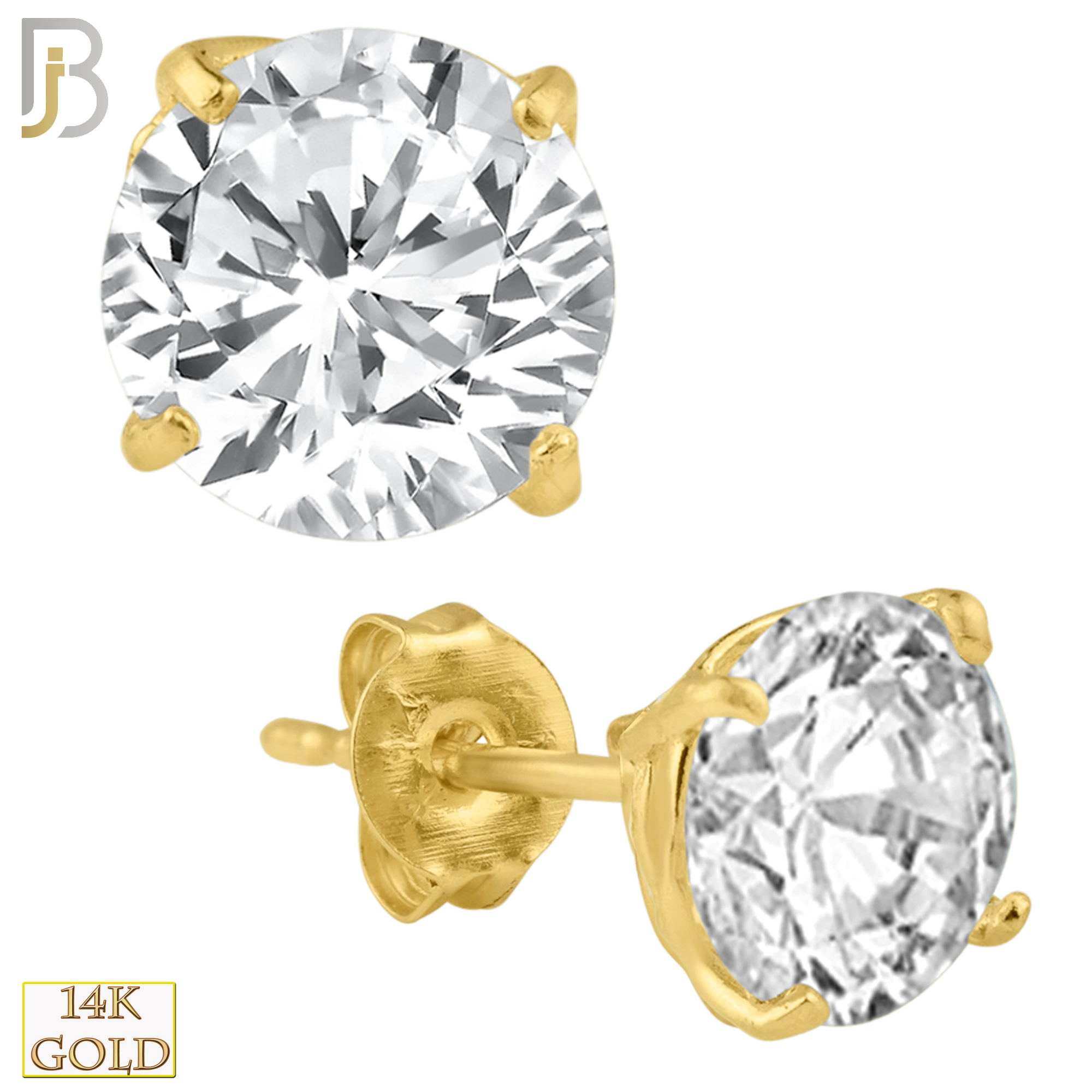 14-ES71YC - 14K Yellow Gold Push Back Stud Earrings Casting Prong Setting with Round Clear Zircon image 1