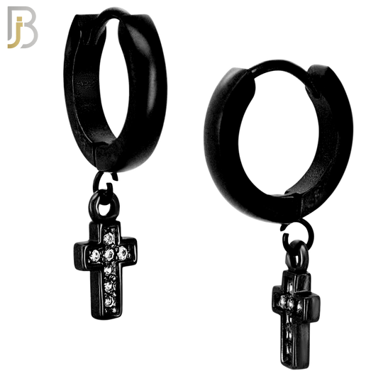 ES42 - 316L Stainless Steel Dangling Bezel Setting Cross Zircon Design Huggies Clip On image 2