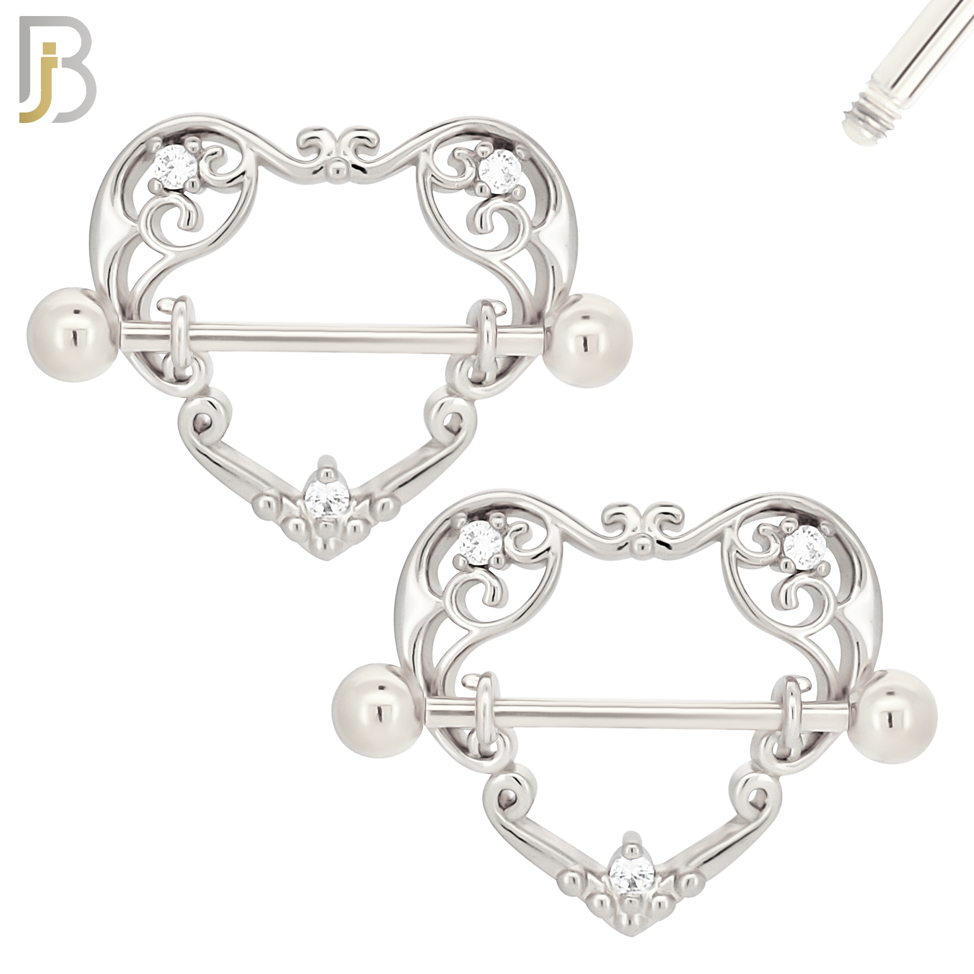 NP20 - 316L Surgical Steel Screw Shield Barbell with Vine Heart Design Pair image 3