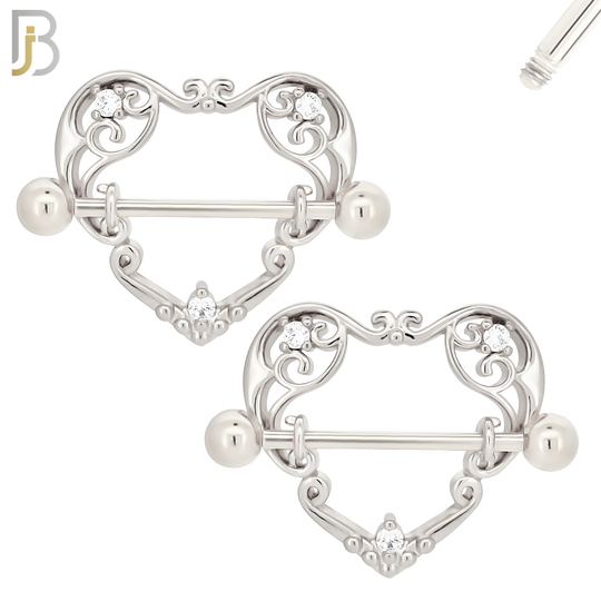 NP20 - 316L Surgical Steel Screw Shield Barbell with Vine Heart Design Pair image 3