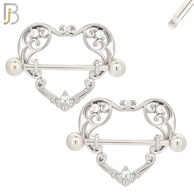 NP20 - 316L Surgical Steel Screw Shield Barbell with Vine Heart Design Pair image 3