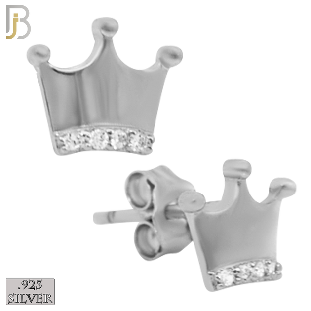 925-ES155 - .925 Sterling Silver Crown with Zircon Design Earring Stud image 1