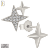 925-ES370 - Push Back - .925 Sterling Silver Four Point Star Mismatched Stud Earrings image 1