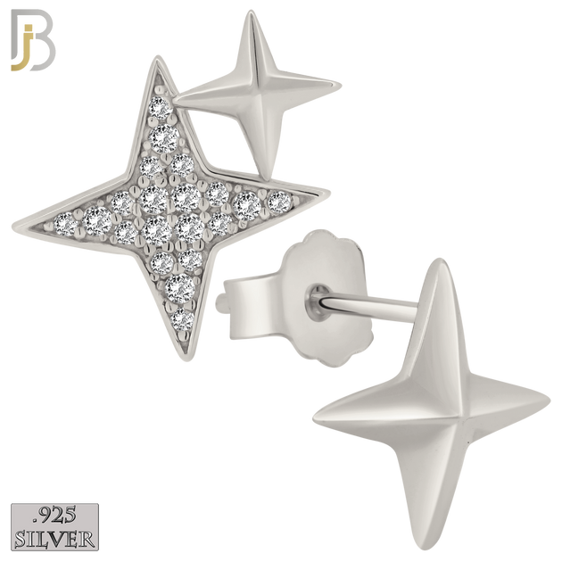 925-ES370 - Push Back - .925 Sterling Silver Four Point Star Mismatched Stud Earrings image 1