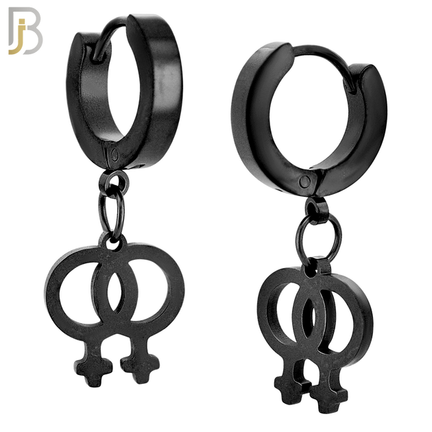 ES07 - 316L Stainless Steel Dangling LGBT Lesbian Symbol Gender Design Huggies Clip On image 3