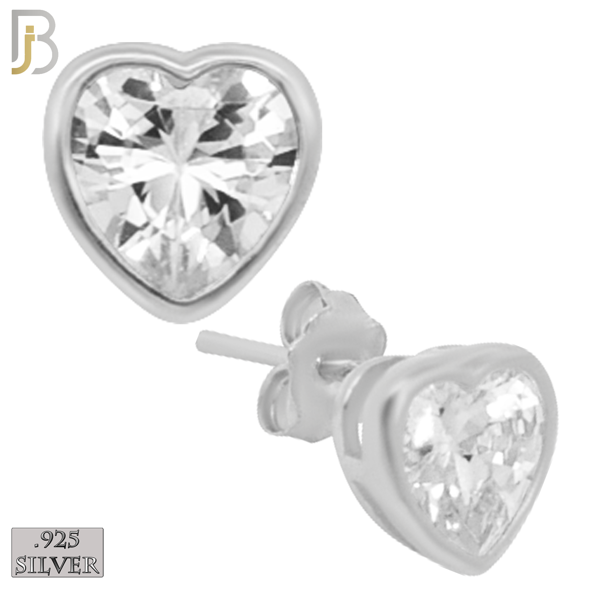 925-ES137-SC - .925 Sterling Silver Rhodium Plated Earring Stud Heart Bezel Setting Clear Zircon image 0