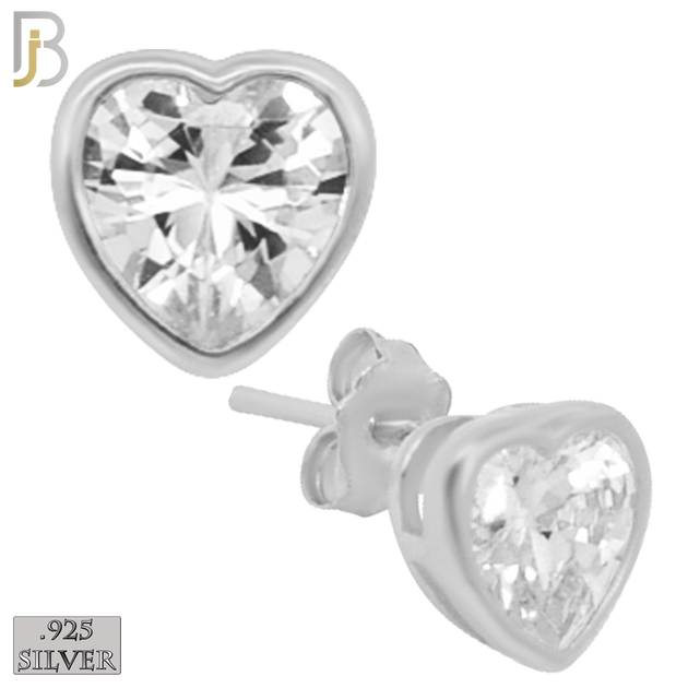 925-ES137-SC - .925 Sterling Silver Rhodium Plated Earring Stud Heart Bezel Setting Clear Zircon image 0
