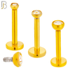 LB07G - 316L Surgical Steel Gold Plated Bar Press Fit Zircon Bezel Monroe Labret Screw Internally Threaded  Flat Back (PACK OF 6) image 0