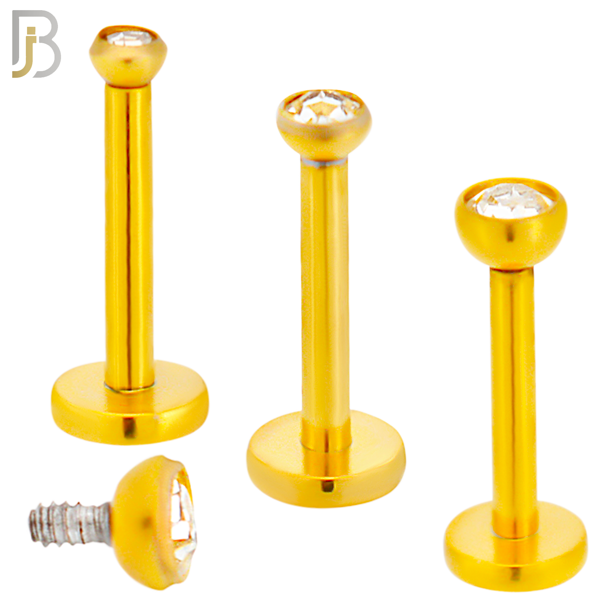 LB07G - 316L Surgical Steel Gold Plated Bar Press Fit Zircon Bezel Monroe Labret Screw Internally Threaded  Flat Back (PACK OF 6) image 0