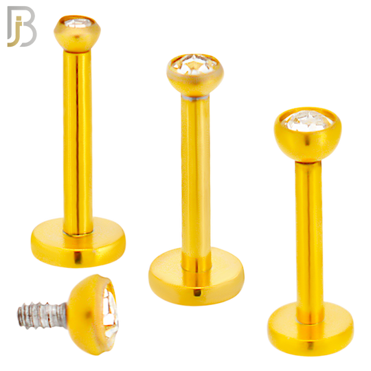 LB07G - 316L Surgical Steel Gold Plated Bar Press Fit Zircon Bezel Monroe Labret Screw Internally Threaded  Flat Back (PACK OF 6) image 0