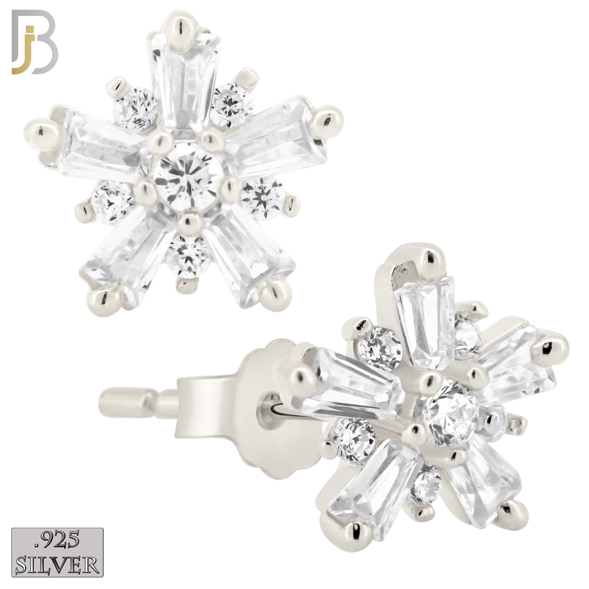 925-ES151 - Push Back - .925 Sterling Silver Starburst Design with Zircon Design Earring Stud image 1