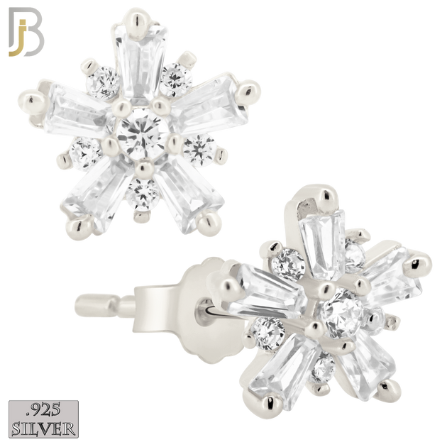 925-ES151 - Push Back - .925 Sterling Silver Starburst Design with Zircon Design Earring Stud image 1