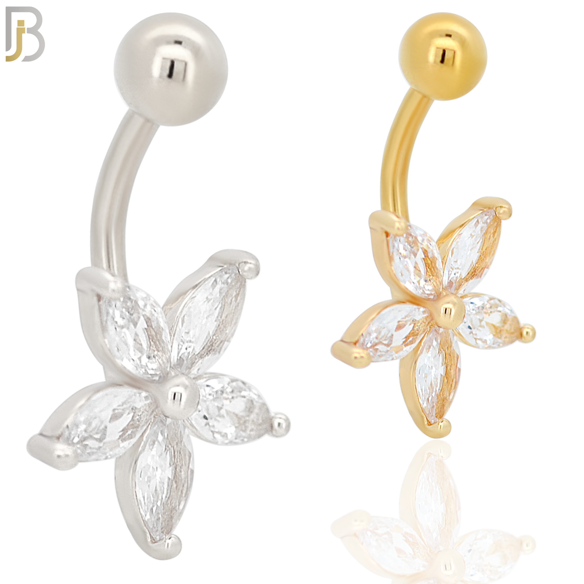 NB37 - 316L Stainless Steel Star Flower Zircon Banana Belly Navel Ring image 0